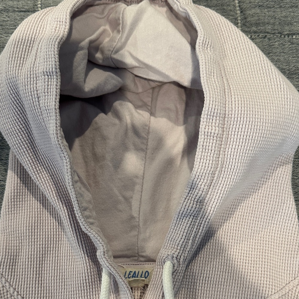 Lavender Hooded Waffle Knit Sweatshirt by Leallo - Picture 4 of 5